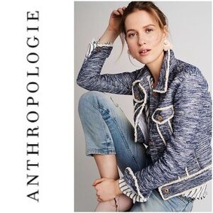 Anthropologie x ett twa Trucker Jacket Size S Blue Classic Preppy Rich Mom - EUC